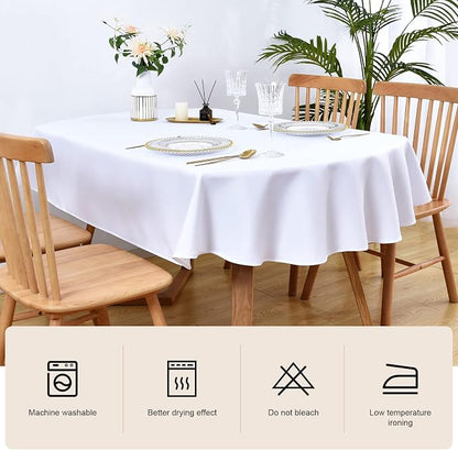 Wolkemer Small Oval Tablecloth 52 x 70 Inch Washable Fabric Table Cloth Solid White Table Cover for Dining Wedding Party Banquet Tabletop Decoration