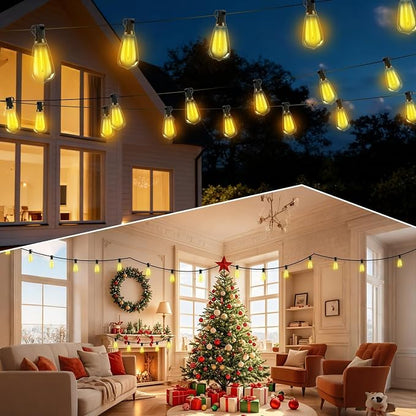 Solar Lights Outdoor, 40FT ST38 LED IP65 Waterproof Patio Lights | 13 Shatterproof Bulbs Hanging Light, Solar or USB Charging, 3 Lighting Modes for Backyard Porch Party Decor Warm White