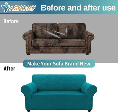 Asnomy Stretch Couch Covers Washable,loveseat Cover Slipcovers,Peacock Blue | 1-Piece Sofa Cover(55"-78") loveseat cover Furniture Protector Soft Jacquard,Non-Slip Elastic Bottom for Dogs & Kids