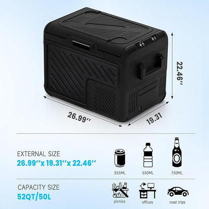 AS 53QT(50L) Car Refrigerator, 12 Volt Portable Freezer Fridge, Car Compressor Refrigerator with 12/24V DC & 110-240V AC for Truck, RV, Boat, Camping and Travel