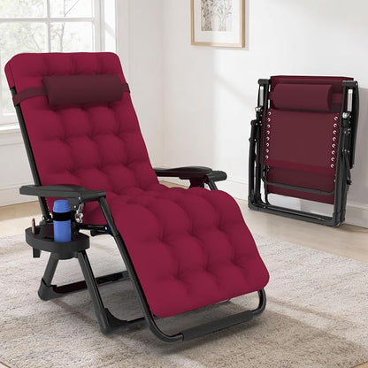 Slendor Zero Gravity Chair, Recliner Lounge Chairs with Cushion, Wine Red | Reclining Lounge Chair, Folding Anti Gravity Chairs w/Upgraded Lock, Removable Upgraded&Headrest, 440lbs, for Indoor Outdoor