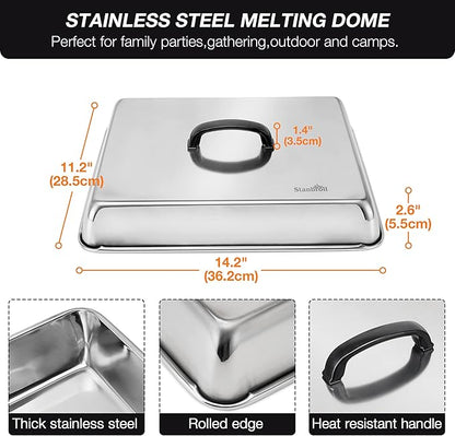 Stanbroil Melting Dome & Grill Press Kit Stainless Steel Basting Cover | Cheese Melting Dome with Cast Iron Burger Bacon Press for Flat Top Griddle Grill Indoor/Outdoor