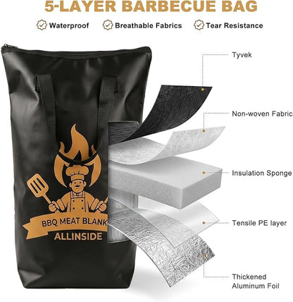 Allinside BBQ Blanket for Resting Meat - Extra Large Insulated Meat Resting Bag with 2 Meat Shredder Claws, 2 Silicone Heat-Resistant Gloves, Greeting Card & Lanyard | Reusable Grilling Accessory