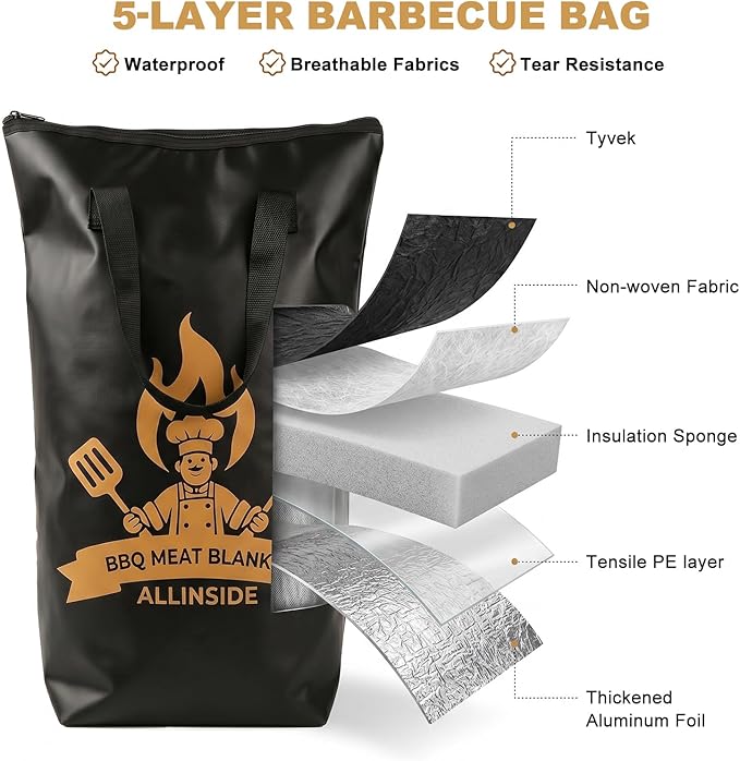 Allinside BBQ Blanket for Resting Meat - Extra Large Insulated Meat Resting Bag with Meat Shredder Claw, Grill Tongs, Butcher Paper, Greeting Card & Lanyard | Professional Grilling Kit for Smoker