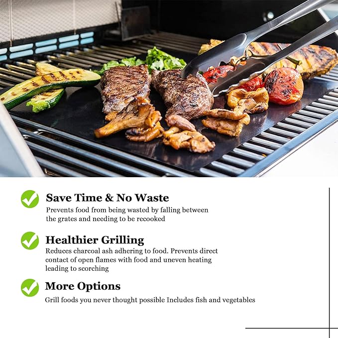 UBeesize 6 Pack Black Grill Mats for Outdoor Grill, Heavy Duty BBQ Grilling Matt & Oven Liners, Resuable, Easy to Clean, Works on Gas Charcoal Electric Grill, Smoker, Oven -15.75 x 13 Inch