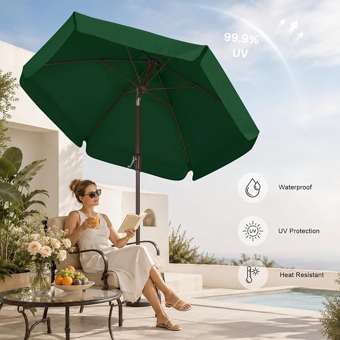 ABCCANOPY 7.5FT Scalloped Patio Umbrella Table Market Umbrella, Green | Durable 6 Sturdy Fiberglass Ribs, Push Button Tilt and Crank, UV Protection Waterproof Outdoor Umbrella, Valance Style