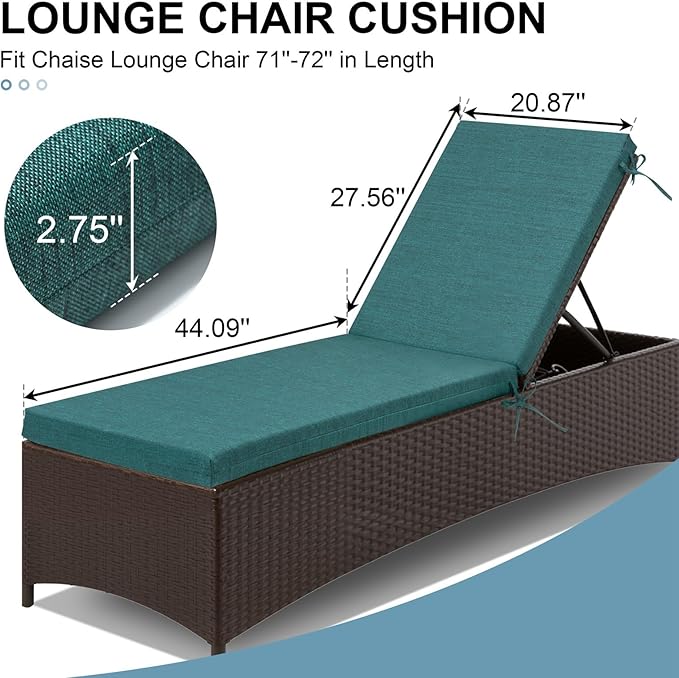 Crestlive Outdoor Chaise Lounge Cushions, Fade Resistant Water Resistant Lounge Chair Cushion, 72''L x 21''W, Set of 2, Malachite