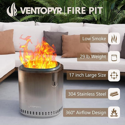 Smokeless Fire Pit, Stainless Steel Stove with Adjustable Firepower, Removable Ash Pan, Portable Camping Fire Table Wood Burning with Carry Bag for Travel, Backyard, Soft Square, 17 x 19inch