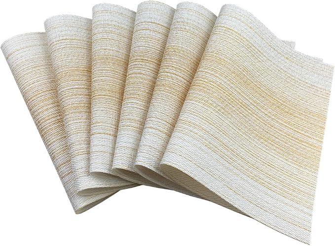 Placemat,Blending Color Durable Woven Vinyl Placemat Washable Heat-Resistant Anti-Skid Kitchen Dining Table Mats (Set of 6, Yellow with White)