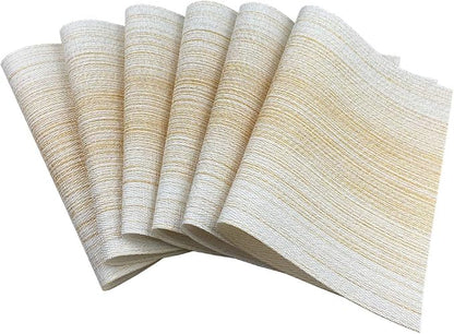 Placemat,Blending Color Durable Woven Vinyl Placemat Washable Heat-Resistant Anti-Skid Kitchen Dining Table Mats (Set of 6, Yellow with White)