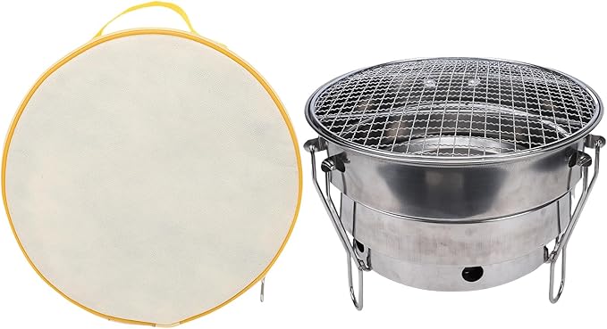 Portable Folding Charcoal Grill Stainless Steel BBQ Grill with Collapsible Frame, Recessed Charcoal Tray, Portable Storage Bag for Outdoors Cooking Patio Backyard (CW305 28 BBQ)