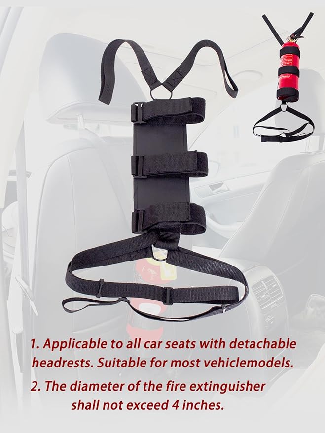 1-Pack Car Fire Extinguisher Bracket：Adjustable Extinguisher Mount Strap for 2.5-3.3lb Extinguisher Use for Universal Truck ATV Car & More Car Roll Bar Fire Extinguisher Mount Holder