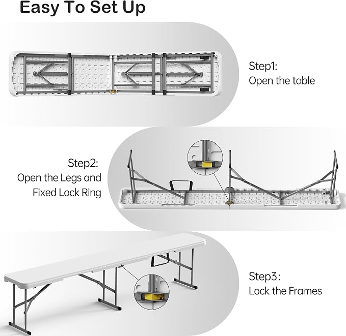 VSOAEIL 6 Foot Folding Bench, 6 FT Foldable Plastic Bench Indoor & Outdoor | 6 Feet Portable Bench Seating with Handle and HDPE Tabletop - Party, Dining, Picnic, Camping, Sports, Temporary Events, White
