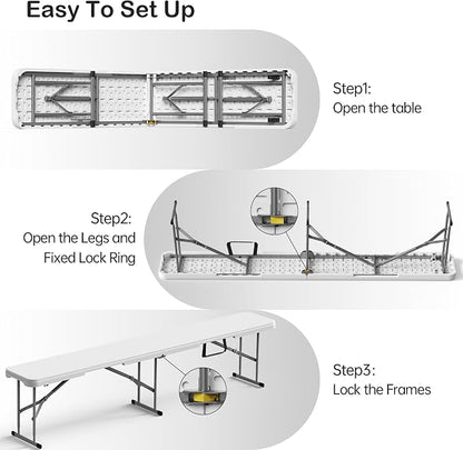 VSOAEIL 6 Foot Folding Bench, 6 FT Foldable Plastic Bench Indoor & Outdoor | 6 Feet Portable Bench Seating with Handle and HDPE Tabletop - Party, Dining, Picnic, Camping, Sports, Temporary Events, White