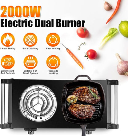 Electric Charcoal Burner Stove, 500W Single Coil Hot Plate Starter with Grill Tongs, 5-Level Temp, Smart Heat Control & Stainless Steel Fast Heating for Cooking top Countertop (4271Black)