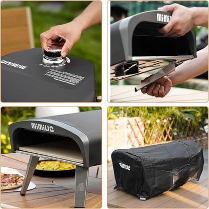 Mimiuo Gas Pizza Oven Outdoor - 33 lbs Heavy Duty Propane Pizza Stove for Outside, 60 Second Pizza - Includes 13" Square Stone Foldable Peel & Cover - Portable for Backyard Camping