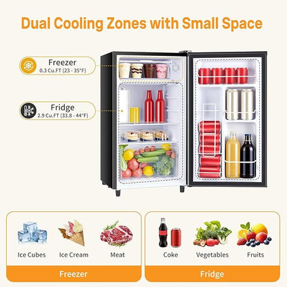NEWBULIG Mini Fridge with Freezer 3.2 Cu.Ft Small Refrigerator for Office, Dorm, Small Fridge with Adjustable Thermostat, Energy Saving, Dual Door, Black