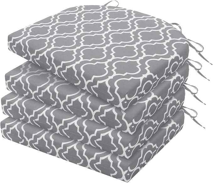 HARBOREST Outdoor Chair Cushions Set of 4, Water Resistant Patio Chair Cushions with Ties, Outdoor Seat Cushions for Patio Furniture, 17"x16"x2", Grey Geometry