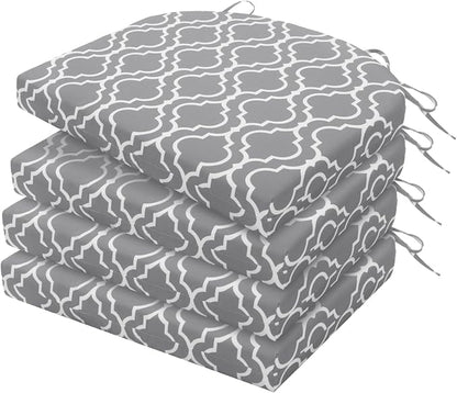 HARBOREST Outdoor Chair Cushions Set of 4, Water Resistant Patio Chair Cushions with Ties, Outdoor Seat Cushions for Patio Furniture, 17"x16"x2", Grey Geometry