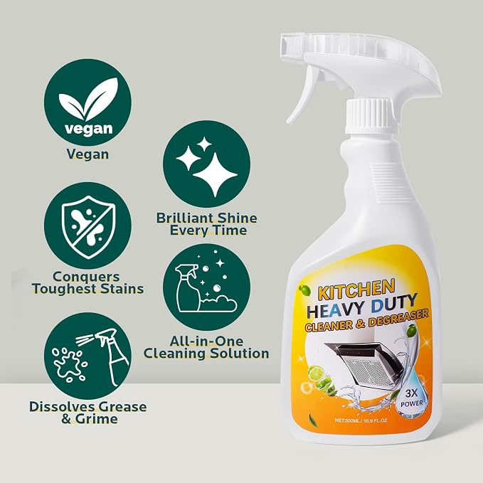 Degreaser Cleaner Heavy Duty Spray: Foaming Kitchen Spray for Cookware | Cuts Through Baked-On Grease on Ovens Stove Tops Grills - Clean Up Kitchen Oil Stains Spray for Multi-Surface Countertop