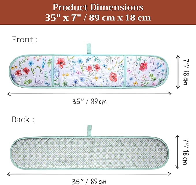 Maison d' Hermine Double Oven Mitts 100% Cotton 7"x35" Double Oven Mitt Heat Resistant BBQ Cooking Gloves with Loop Baking Grilling Kitchen Hotel Home Farmhouse Spring Summer (Just Floral)