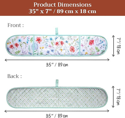 Maison d' Hermine Double Oven Mitts 100% Cotton 7"x35" Double Oven Mitt Heat Resistant BBQ Cooking Gloves with Loop Baking Grilling Kitchen Hotel Home Farmhouse Spring Summer (Just Floral)