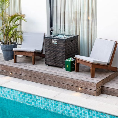 24in Outdoor Propane Gas Fire Pit Table, 40,000 BTU Auto-Ignition Gas Firepit with Glass Wind Guard, Marble Tile Tabletop, Mixed Color Glass Rocks, Brown PE Rattan