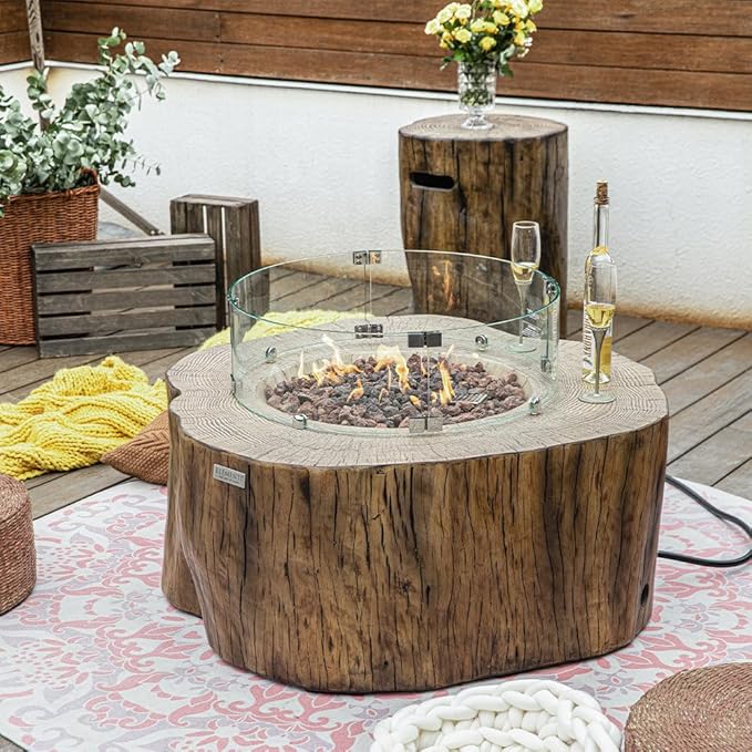 Elementi Manchester Outdoor Firepit Table 42 Inches Rectangular Fire Pit Concrete Patio Heater Electronic Ignition Backyard Fireplace Cover Lava Rock Included Liquid Propane