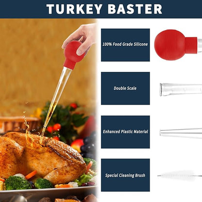 Kendane Turkey Baster With Cleaning Brush, Baster Syringe for Home Baking and Roaster Turkey, Include Detachable Food Grade Bulb with Double Scales for BBQ Grill Baking Kitchen Cooking，RED