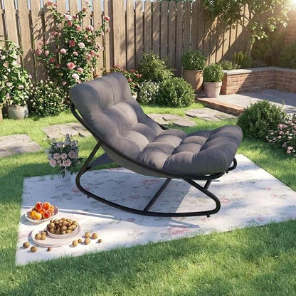 Garvee Outdoor Papasan Rocking Chair, Oversized Metal Frame Egg Rocker with Thick Waterproof Cushion, 450 lbs, Comfy Lounge for Patio, Porch, Garden, Living Room, Dark Gray