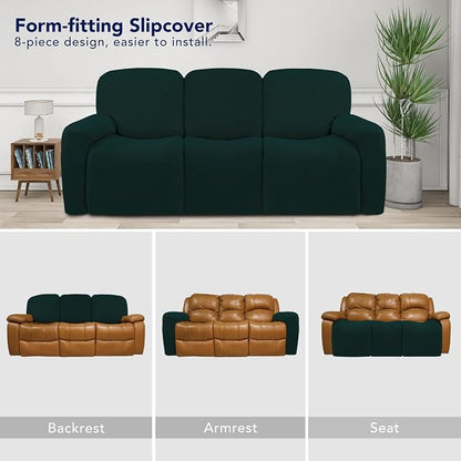 PureFit Super Stretch 3 Seats Recliner Sofa Couch Cover with Pocket | Non Slip Soft Sofa Slipcover, Washable Spandex Reclining Furniture Protector for Kids, Pets (Recliner Sofa, Deep Teal)