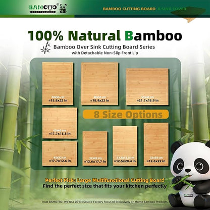 BAMOTTO CRAFTBAMBOO 12.5x20.4 Inch Bamboo Cutting Board, Built-in Front Lip, Flat Both Sides, Non-Slip RV Camper Stove Cover, Over Sink Chopping Board for Small Kitchen, Lightweight 4.76 lbs
