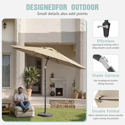 Sannwsg Patio Umbrellas, Pool Umbrella with 8 Sturdy Ribs, Outdoor Umbrella with Push Button Tilt/Crank, Deck Umbrellas, Market Umbrela Table for Backyard, Deck, Garden, Pool