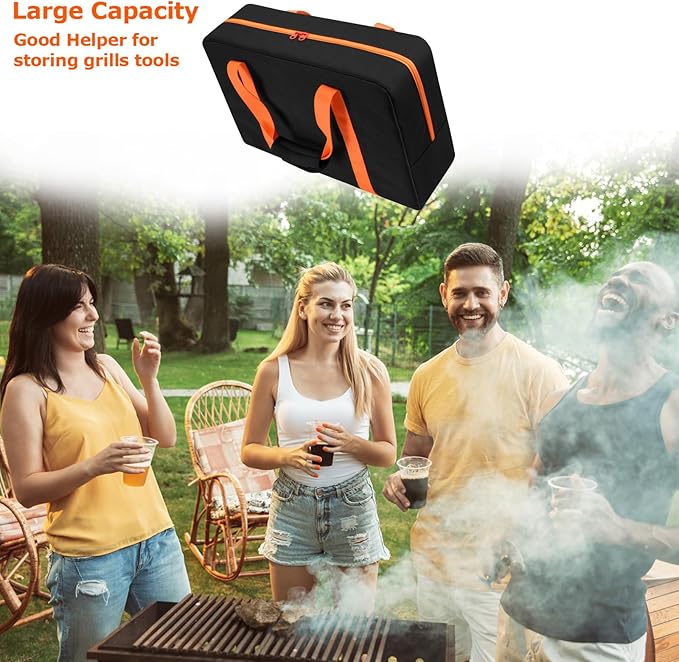 Cosmos BBQ Tool Storage Bag Grill Accessory Storage Bag Grill Utensil Carry Bag Grilling Hardware Tote Bag Container Foldable Grill Tool Replacement Bag for Outdoor Camping Barbecue, 18.1x5.1x13 Inch