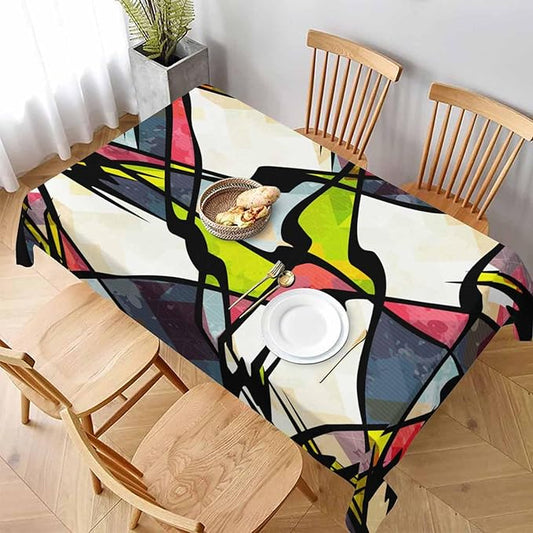 TKS MITLAN Art Graffiti Tablecloth 52 x 70 Inch Rectangular Abstract Colorful Irregular Geometric Creative Design Oblong Table Cloth Kitchen Table Decorations for Home Dinner Party