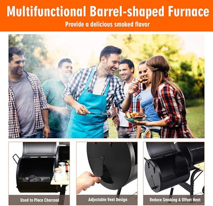 Giantex BBQ Grill Charcoal Barbecue Grill Outdoor Pit Patio Backyard Home Meat Cooker Smoker with Offset Smoker