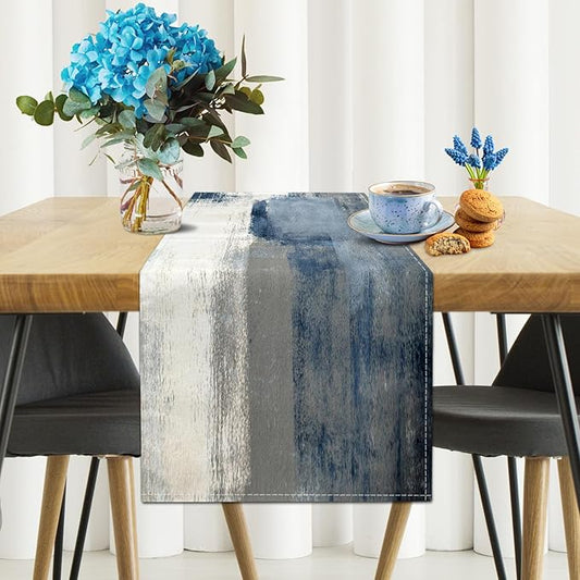 White Gray Table Runners Modern Art Farmhouse Linen Table Runners Dresser Scarves Retro Rustic Style for Party Kitchen Dining Table Coffee Holiday Party Decor (13"x 36")