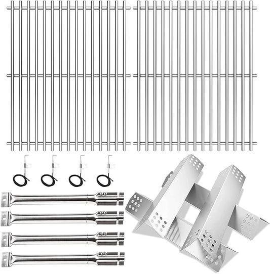Hisencn Replacement Parts for Master Forge 1010037 1010048 Gas Grill Models, Stainless Steel Burners, Stainless Heat Plates Tent Shield and Cooking Grids Grill Grate Repair Kit