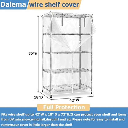 Waterproof Shelf Cover,Durable Dustproof Storage Wire Rack Covers,Outdoor Shelving Covers for Wire Shelves with Zipper 42''x18''x72'',Clear,Cover Only