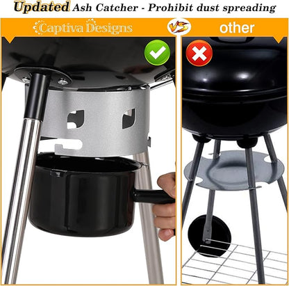 Captiva Designs 18-inch Kettle Charcoal BBQ Grill with Porcelain-Enameled Lid & Bowl, Thick Chromplated Grate, Slid Out Ash Catcher for Outdoor Cooking, Picnic, Patio, Backyard