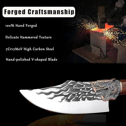 Butcher Cleaver Knife Set with Leather Sheath,2 PCS Razor Sharp Chef Knife Japanese HC Stainless Steel and Viking Knife, Chopper Butcher Meat Knife for Home Cooking Outdoor BBQ Camping Gift Idea