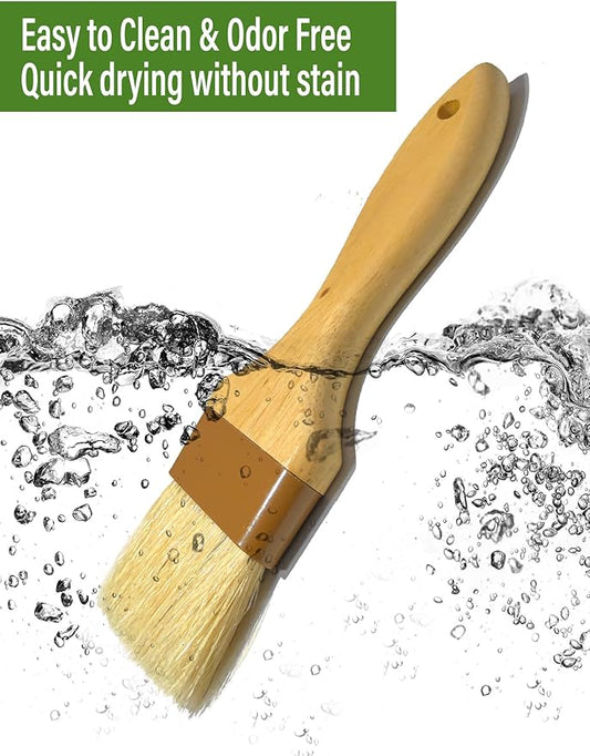 Pastry Basting Brush for Cooking and Baking 2",Natural Boar Bristle Food Grade,Heat-resistant,Non Shedding for Oil and Sauce, Butter,Egg Wash,Marinades,Flour,BBQ,Barbecue,Meat,Turkey Baster Brush