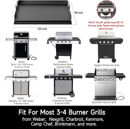Nonstick Griddle for Gas Grill, 23" x 16" Ceramic Coated Flat Top Griddle for Stove Top, Heavy-Duty, Even Heating, Easy Clean, for Outdoor BBQ & Everyday Cooking