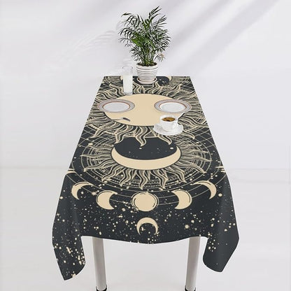Vintage Tarot Tablecloth Boho Mystical Astrologer Zodiac Full Moon Phases Star Galaxy Space Table Cloth Water Resistant Wipeable Table Cover for Picnic Party Holiday Kitchen Dinner Table 55"x55"
