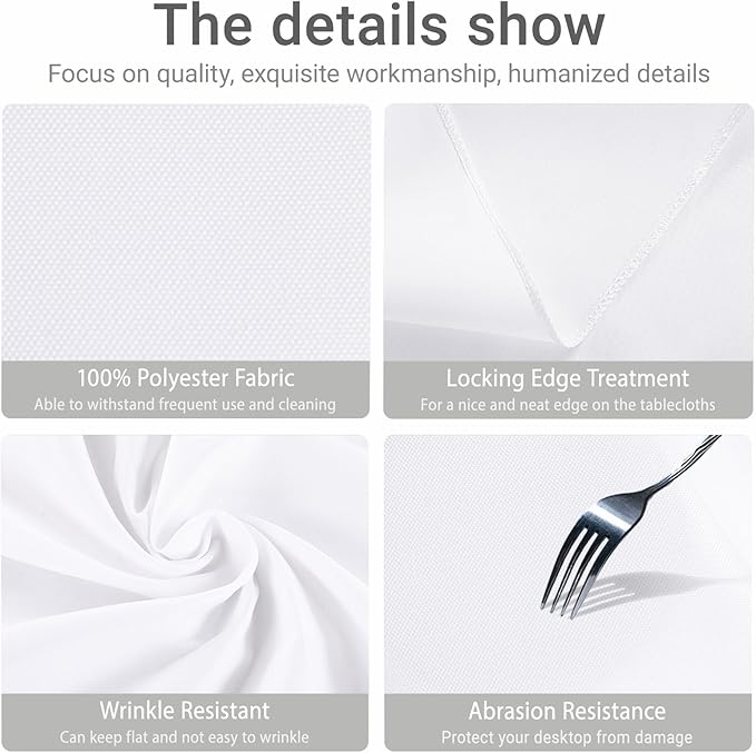 MRJ White Table Clothes for Round Tables 120 inch Stain and Wrinkle Resistant Washable Polyester Table Cover for Banquet Party Buffet Restaurant