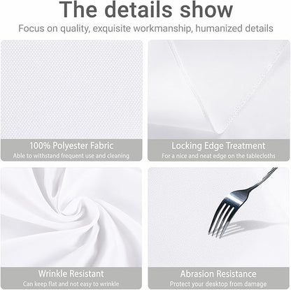 MRJ White Table Clothes for Round Tables 120 inch Stain and Wrinkle Resistant Washable Polyester Table Cover for Banquet Party Buffet Restaurant