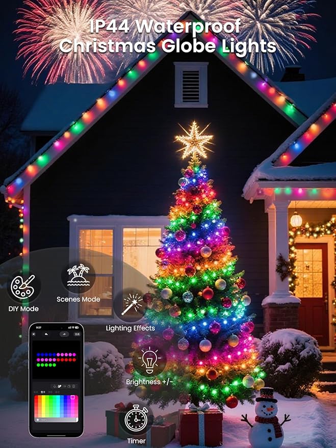 Red White and Blue Smart Color Changing String Lights for Bedroom, 33FT 66LED App Control LED Globe Patriotic Fairy Lights with Remote, 4th of July Decorations Indoor Outdoor for Girl's Room Party