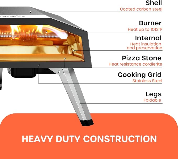 ECOWELL 16 Inch Gas Pizza Oven Outdoor Propane, Large Portable Pizza Ovens | with Pizza Stone, Stainless Steel Outdoor Pizza Oven, for Backyard Party, Camping, Fast 10 Min Preheating, 27300 BTU