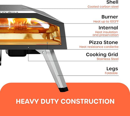 ECOWELL 16 Inch Gas Pizza Oven Outdoor Propane, Large Portable Pizza Ovens | with Pizza Stone, Stainless Steel Outdoor Pizza Oven, for Backyard Party, Camping, Fast 10 Min Preheating, 27300 BTU