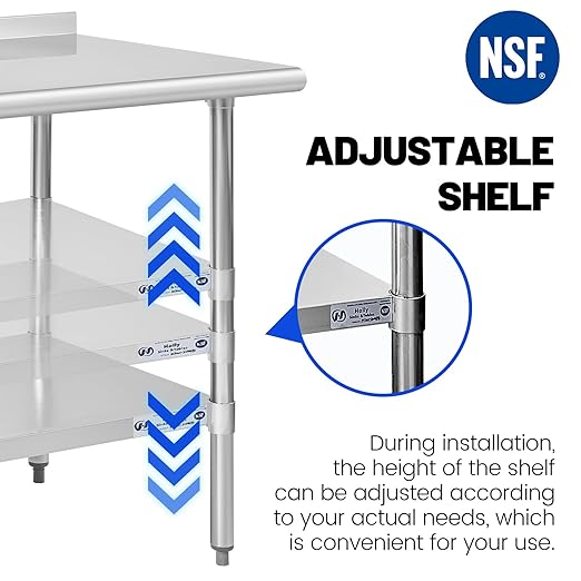 Hally Stainless Steel Table for Prep & Work 24 x 24 Inches, NSF Commercial Heavy Duty Table with Undershelf and Backsplash for Restaurant, Home and Hotel